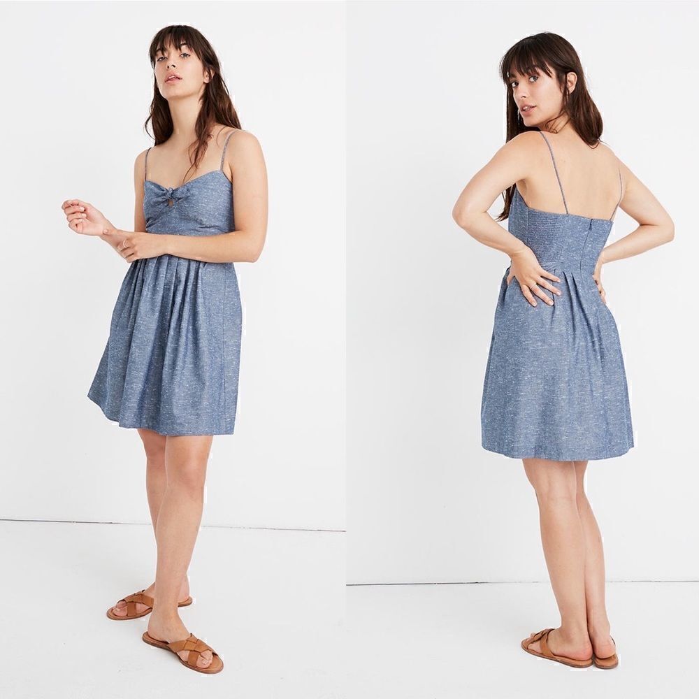 Madewell Chambray Tie-Front Cutout Cami Dress size 0